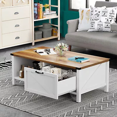 Farmhouse Coffee Table Wooden Cocktail Table With Storage Drawer Living Room • $94.99