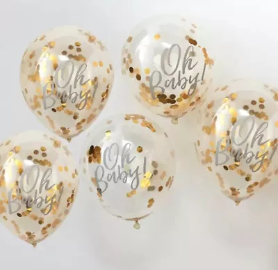 Oh Baby Confetti Balloons Baby Shower Gender Reveal Decorations Banner Rose Gold • $12.99