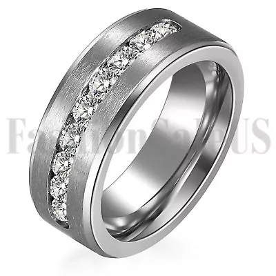 Men's Women Stainless Steel Rings CZ Lnlaid Promise Wedding Engagement Band 7-13 • $10.59