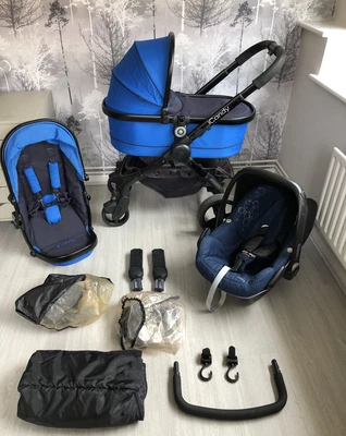 £245 • Buy ICandy Peach Black/Blue Travel System 3 In 1 Pushchair Stroller