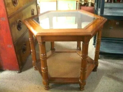 £36 • Buy Coffee Table. Solid Mahogany Wood With Glass Top. Hexagon. 57cm (h) X 68 (w)