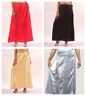 £9.98 • Buy Womens Satin Silk Saree Petticoat Plain Inskirt Underskirt Indian Sari Innerwear