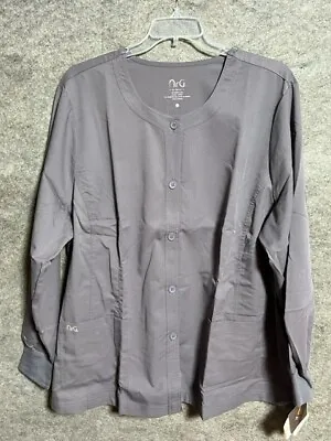 NRG By Barco Scrub Top Womens 4XL Stretch Fitted Warm Up Button Front Gray • $23.99