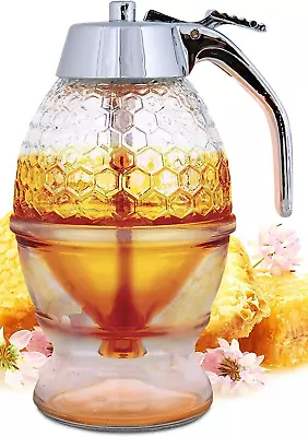 No Drip Glass Honey Dispenser - Beautiful Honeycomb Shaped Pot And Maple Syrup D • $53.98