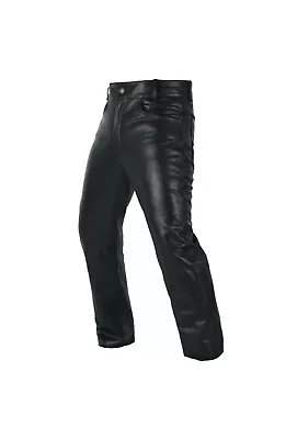 Mens Biker Jeans Real Black Cow Leather Sleek And Sexy 501 Style Pants • $124.99