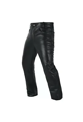 Men's Motorbike Real Leather Pant 5 Pockets Black Leather Pant 501 Style • $69.69