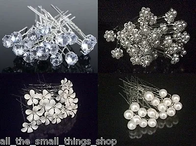 5/10 Crystal & Pearl Solitaire Flower Bridal Hair Pins For Weddings Balls Proms • £3.44