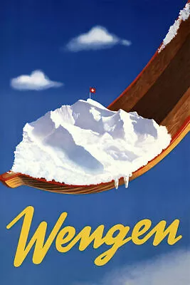 366229 Wengen Vintage Ski Switzerland Tourism Snow Art Wall Print Poster • $29.95