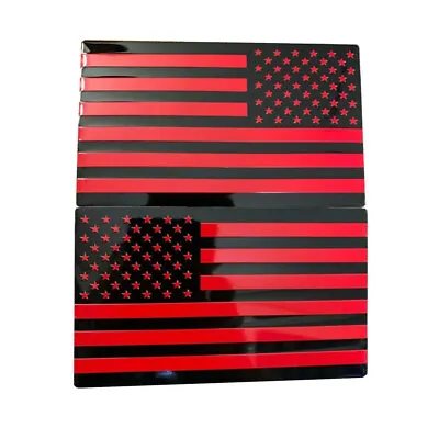 2pcs Red Black Stripe USA Flag Emblem Fender Side Door Badge Aluminum Sticker • $15.09