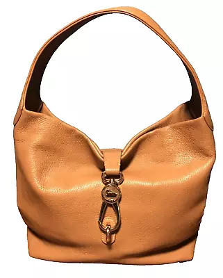 Dooney & Bourke Tan Leather Belvedere Logo Lock Boho Shoulder Bag Purse • $65