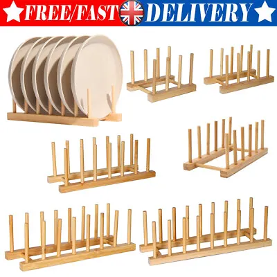 £9.46 • Buy Bamboo Wooden Dish Rack Plate Rack Stand Pot Lid Rack Holder Kitchen Organizer