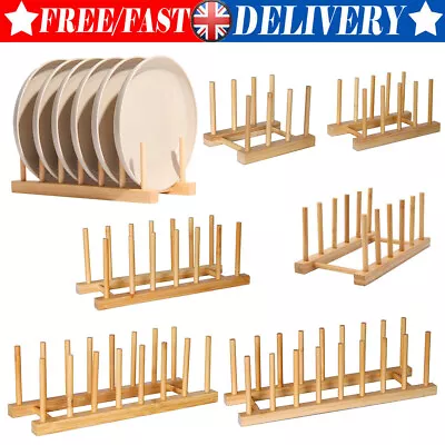 Bamboo Wooden Dish Rack Plate Rack Stand Pot Lid Rack Holder Kitchen Organizer • £8.96