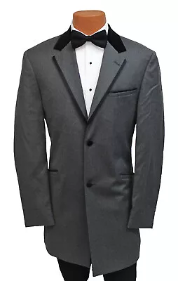 Men's Andrew Fezza Grey Tuxedo Jacket With Velvet Collar Retro Prom Wedding 40R • $69.99