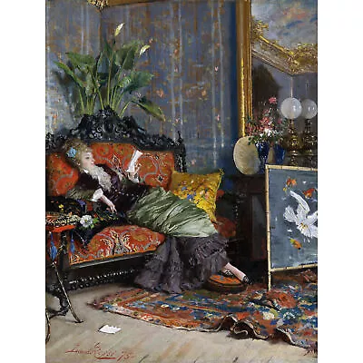 Lucius Rossi Young Woman Reading 1875 Painting XL Wall Art Canvas Print • £19.99