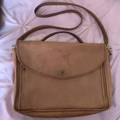 Vintage LAURA USA Leather Large Messenger Bag Tan Brown Briefcase Strap Handle • £72.39