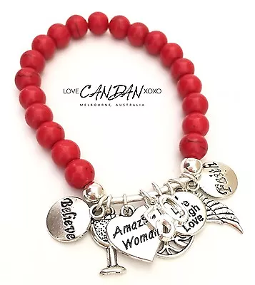 50th Birthday Gift Bracelet Live Love Laugh Angel Wing Wine Glass🍷 Faith Charm • $27.50