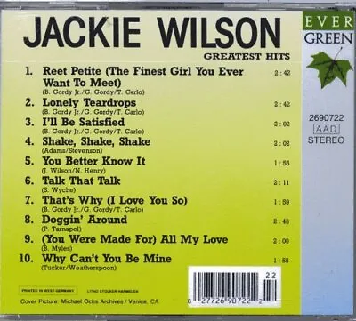 Jackie Wilson : Greatest Hits Wilson Jackie CD Expertly Refurbished Product • £4.19