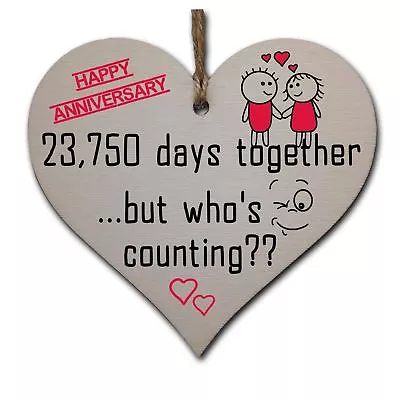 £3.49 • Buy Handmade Wooden Hanging Heart Plaque Gift To Celebrate 65th Wedding Anniversary