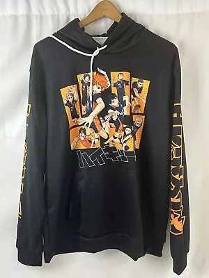HAIKYUU Pullover Hoodie Unisex L Black Orange Volleyball Team Anime • $22.89