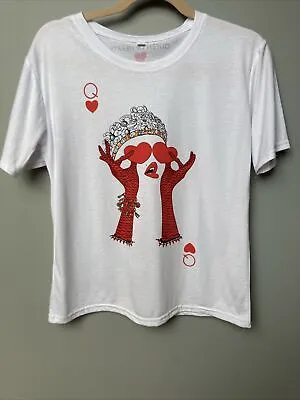 Womans Queen Of Hearts White Printed Tshirt M • £4.99