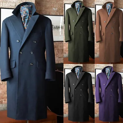 100% Cashmere Men's Long Overcoats Double Breasted Warm Business Outdoor Wear • $74.30