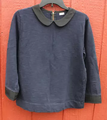 J Crew Navy Blue Top Black Peter Pan Collar Women's Medium • $23