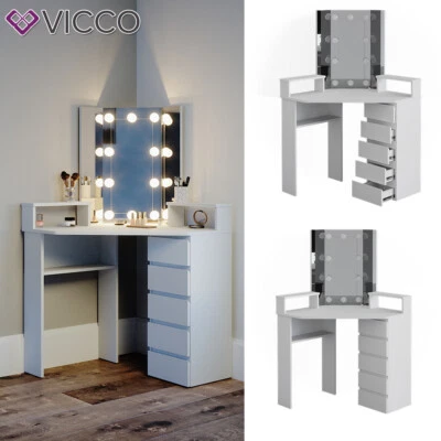 £186.67 • Buy Dressing Table Corner Vanity Make-up Desk Tilda White Mirror And LEDs Vicco 