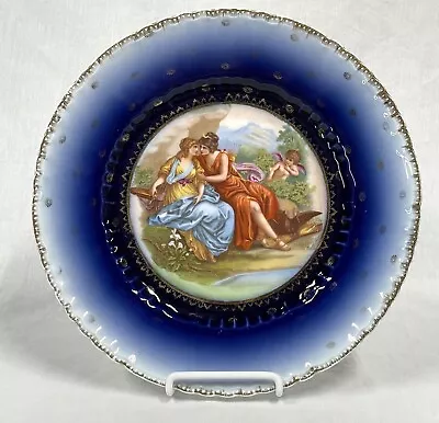 Victoria Carlsbad Austria Large  11.5”Cobalt Portrait Plate Two Maidens & Cherub • $37