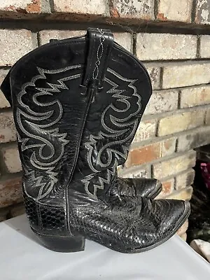 Vintage 1992 Tony Lama Snakeskin Cowboy Boots - Pointed And Metal Tip • $199.99