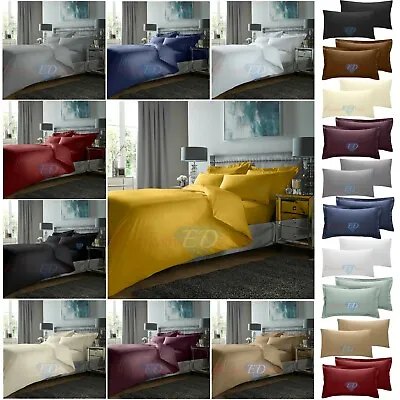 £4.95 • Buy Luxury 400TC 100% Egyptian Cotton Plain Dyed Duvet Cover Oxford Pillowcases