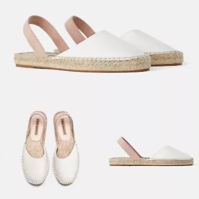 Zara Basics White Pink Leather Slingback Espadrilles Size EU 38 US 7.5 • £27