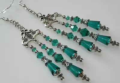 Vintage Deco Style Glass Crystal Chandelier Long Drop Earrings Jewellery Gift • £9.79