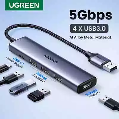 Ugreen USB Hub 3.0 5 In 1 5 Port Adapter Data For Laptop Mac Slim Form Aluminium • $27.95