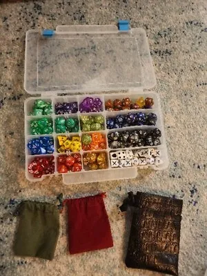 Lot Of 150 Mixed Role Playing Game Dice D&D Dice D20s D10s Multicolor Case Bag • $52.79