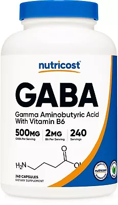 Nutricost GABA (Gamma Aminobutyric Acid) 500mg + Vitamin B6 2mg 240 Capsules • $16.98