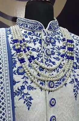 Mens Silk Sherwani  Indian Wedding/ Heavy/ Handwork/Shoes/Necklace/2 Trousers • £355