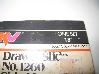 18 In Drawer Slide Side Mount  Load Capacity 60 Lbs KV Model #1260 • $12