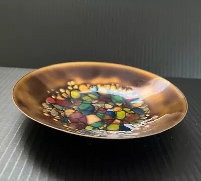 Vintage Mid Century Enameled Copper Decorative Dish Artist Signed • $23