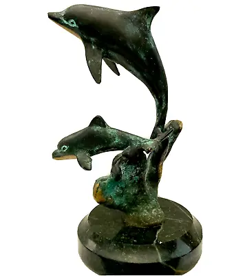 SPI Bronze Dolphin Metal Sculpture 6  Cast Metal Art Mounted On Marble Base • $24.99