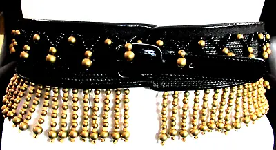 YSL YVES SAINT LAURENT RIVE GAUCH France Black Leather Fringe Vintage Belt • $299.99