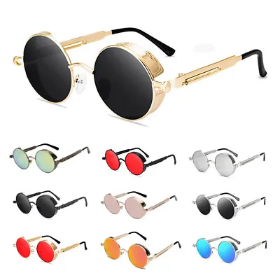 Vintage Steampunk Sunglasses Fashion Round Metal Mirrored Hippie Glasses Eyewear • $12.99