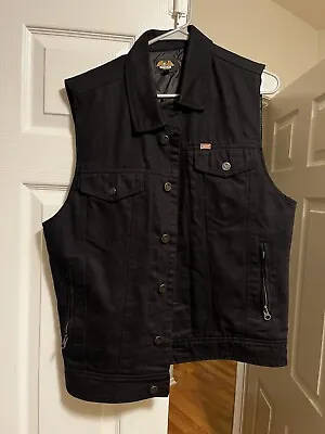Loser Machine Black Denim Quilt Lined Motorcylcle Vest Mens Medium • $70