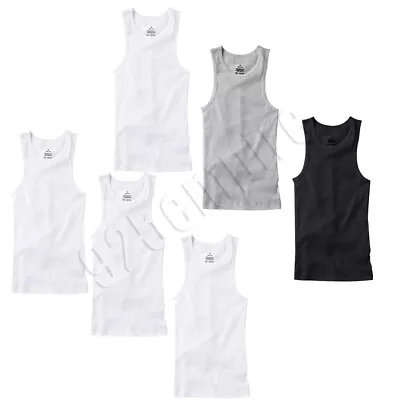 3/6 Pack Men 100% Cotton Ribbed Tank Top A-Shirt Wife Beater Undershirts S-2XL • $12.49