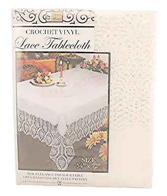 Crochet Vinyl Lace Tablecloth  54 Wide X 72   Long  White Dining Formal • $17.95