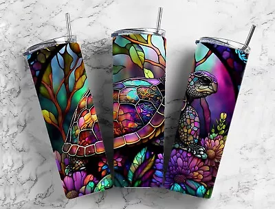 Stained Glass Turtle 20 Oz Insulated Skinny Tumbler W/slide Lock Lid And Straw • $16