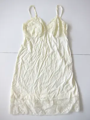 Vintage Van Raalte Nylon Ivory Lace Satin Slip Dress Nightgown Women 38 M-Large • $26.99