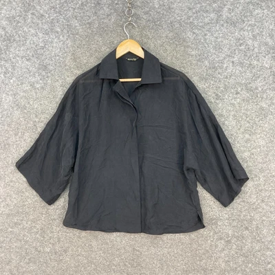 $29.95 • Buy Massimo Dutti Silk Top Womens Size S Small Oversized Black Sheer Collar 33726