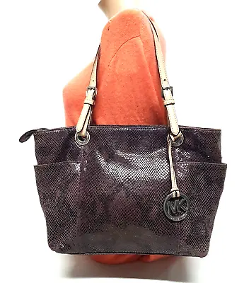 Michael Kors Jet Set Purple Embossed Python Prints Leather Tote Handbag • $45