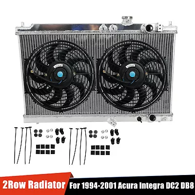 2 Row Aluminum Radiator + 2X12  Slim Fan For 1994-2001 Acura Integra DC2 DB8 MT • $143.99