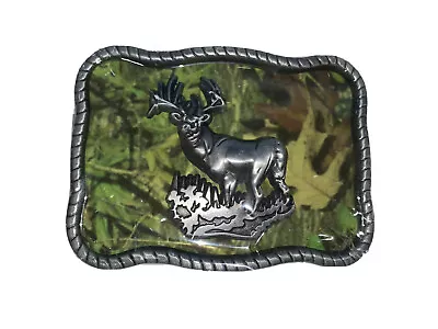 Buck Deer Metal Belt Buckle Camo Green Background 3-7/8  X 2-7/8   NEW • $11.95